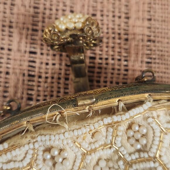 Elegant Cream Hand Beaded Clutch - Picture 8 of 8